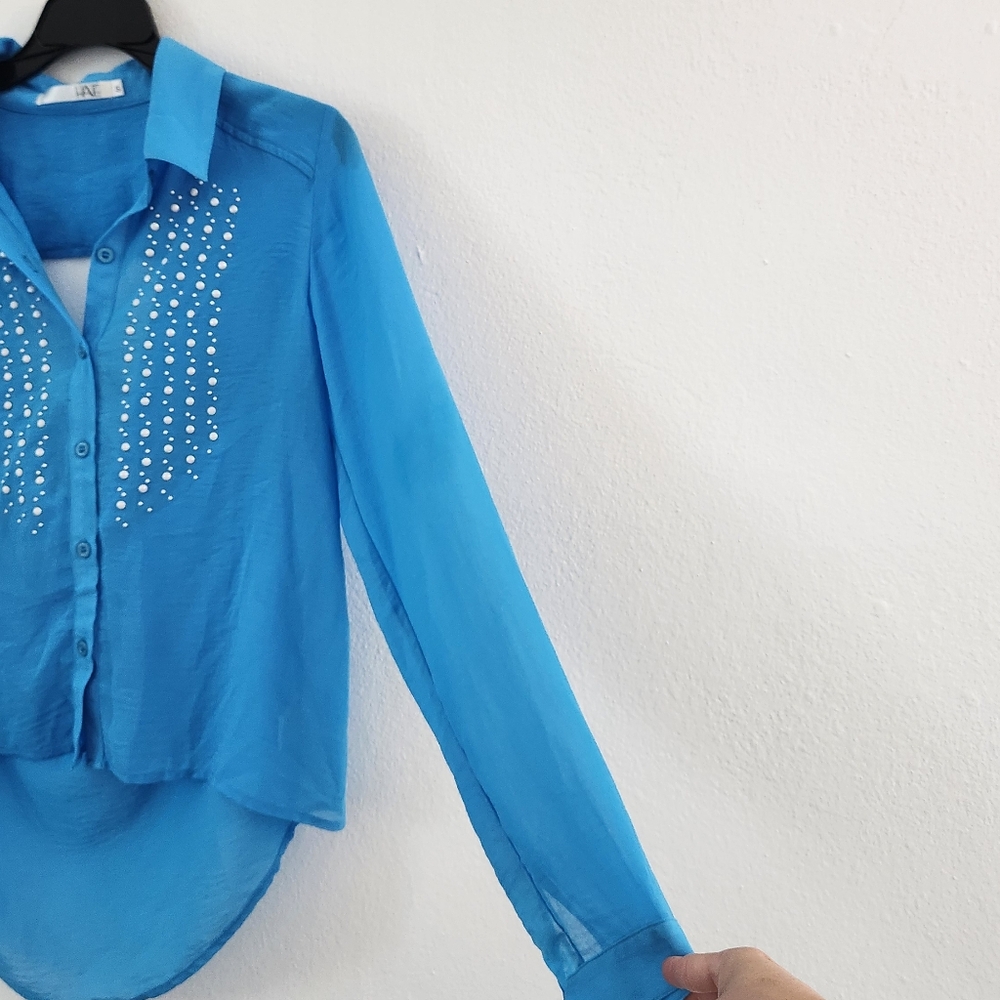 Have Blouse Womens Blue Long Sleeve Silky Soft Size Small - Picture 11 of 13